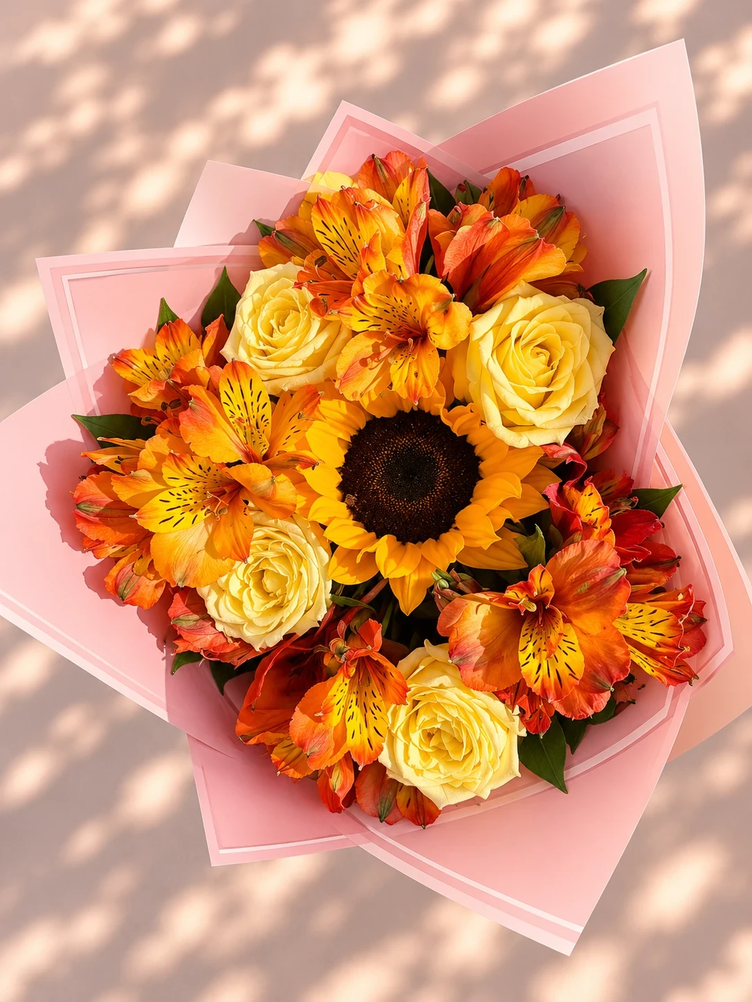Detalle 1 girasol + 4 rosas
